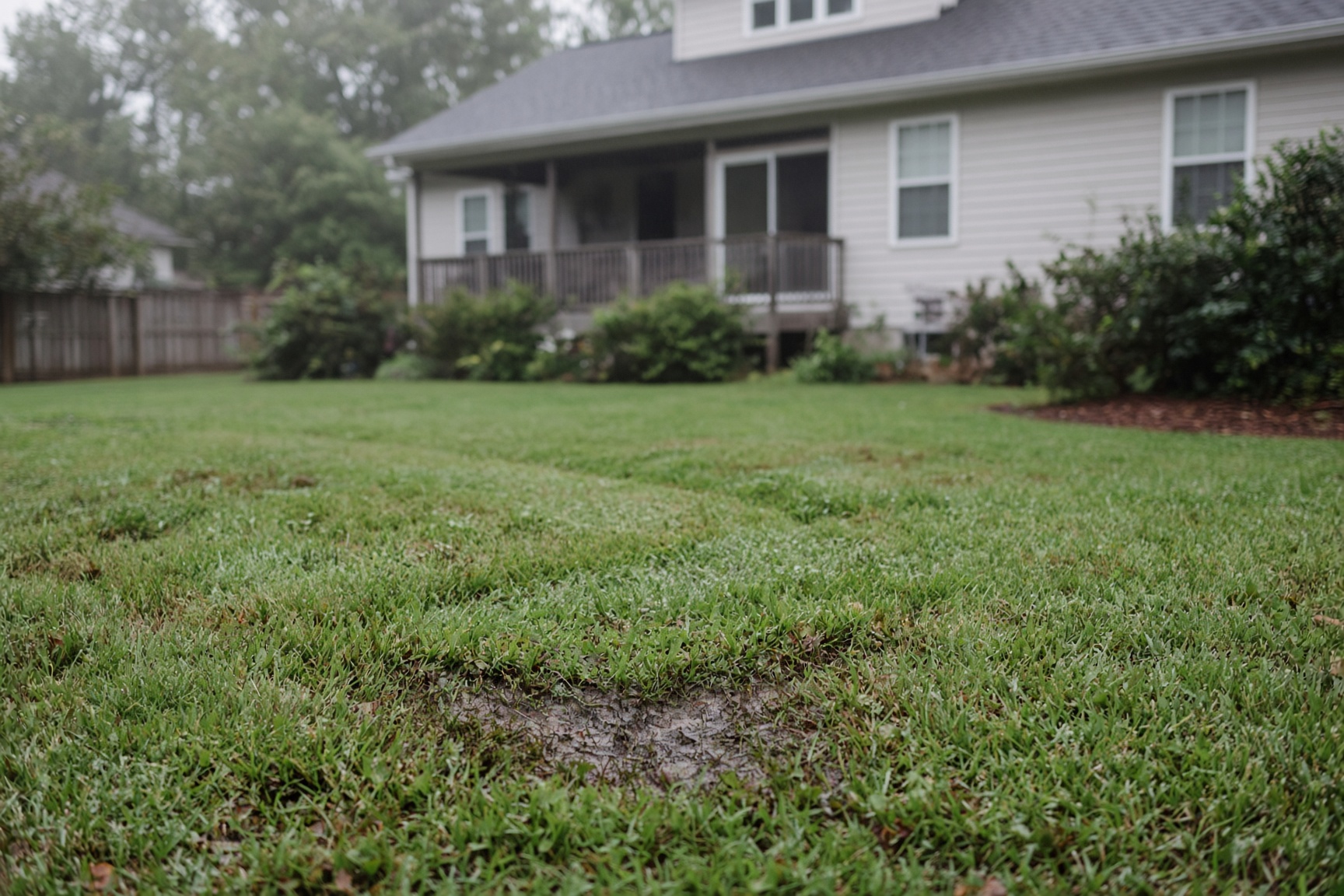 Lawn with a subtle drainfield depression